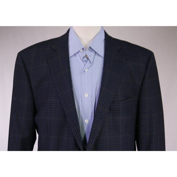 Peter Millar Blue/Black/Brown Check Wool 2-Btn Sportcoat Blazer 44L - Picture 3 of 9